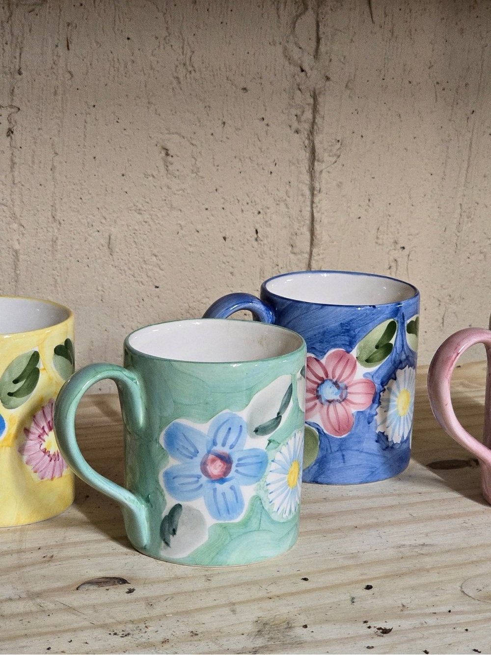 Natural Wonder Hand-Painted Floral Ceramic Mugs Set of 4